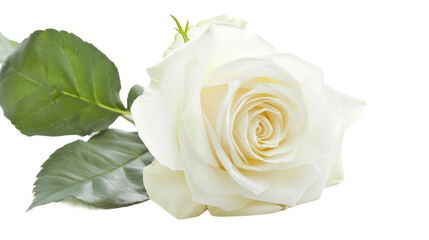 Single White Rose on Transparent Background, PNG Format