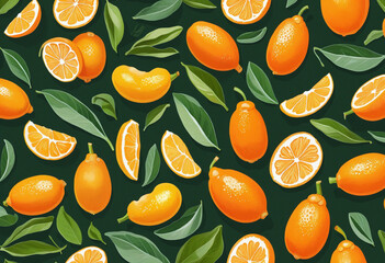 a collection of kumquats isolated on a transparent background colorful background