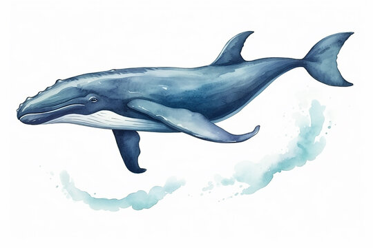 Watercolor whales illustration, hand painted collection, isolated on a white background 