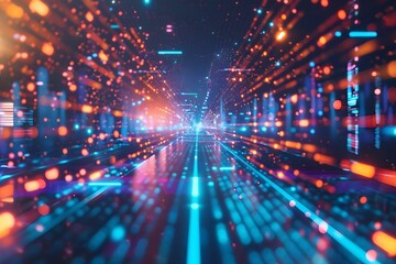 Fototapeta na wymiar Data Flow: A Symphony of Vibrant Colors Speeding Through Cyber Space. Concept Cyber Security, Big Data Analysis, AI Development, Cloud Computing, Network Architecture