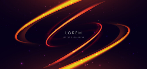 Fototapeta premium Abstract futuristic curved glowing neon orange light ray on dark background with lighting effect.