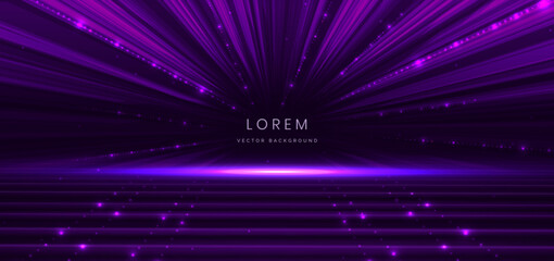 Elegant scene purple glowing motion lighting effect sparkle on dark purple background. - obrazy, fototapety, plakaty