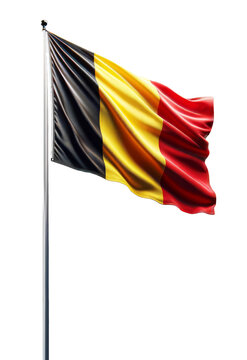 Belgian flag on pole flying in the wind isolated on transparent background PNG