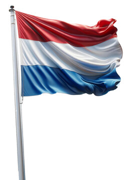 The Dutch flag of the state of Netherlands  flying proudly in the wind isolated on transparent background