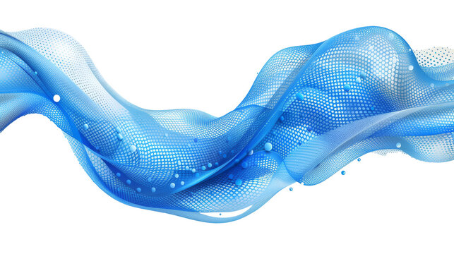 A dynamic blue wave of water against a clean white backdrop