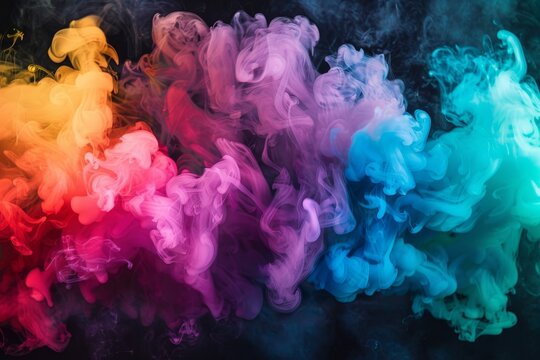 A vibrant spectrum of colored smoke waves flowing seamlessly, creating a dynamic and fluid rainbow effect.