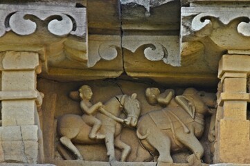 Elaborate and precise carvings in sculptures are intricate works of art created from a diverse range of materials, showcasing enchanting shapes and textures at khajuraho group of monuments, India 