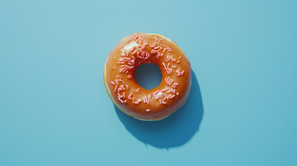 High angle view of fresh donut on blue backdrop - Powered by Adobe
