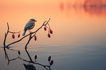 bird on the branch sunset background