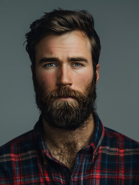 The portrait features a handsome man sporting a beard and a stylish modern hairstyle