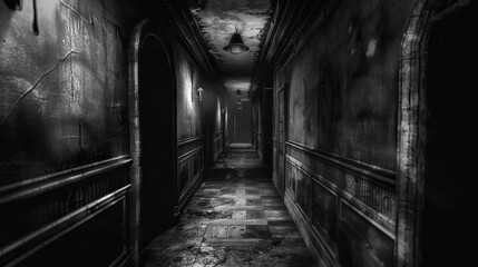 Fototapeta na wymiar As you venture deeper into the corridor, the silence becomes deafening, broken only by the occasional sound of distant footsteps or the echoing drip of water from leaky pipes