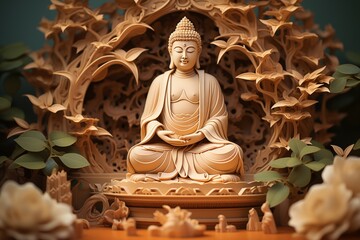 buddha statue in paper cut out effect