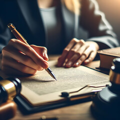 Real Photo photo stock business happy theme as Legal Review concept as A close-up of a lawyer’s hands highlighting important clauses in a contract