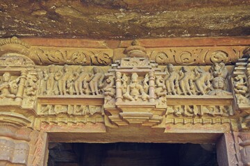 Ancient stone carvings at UNESCO World Heritage site, Khajuraho temples, Madhya Pradesh, India.