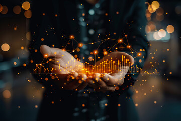 stock market graphic, business intelligence integration, cloud service, and analytics network.