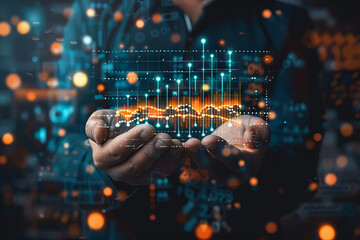 stock market graphic, business intelligence integration, cloud service, and analytics network.