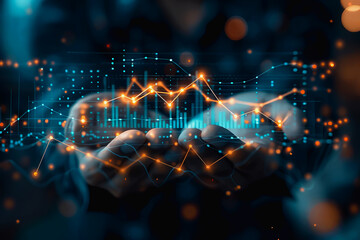 stock market graphic, business intelligence integration, cloud service, and analytics network.