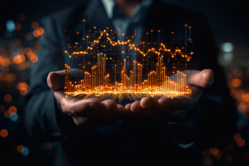 stock market graphic, business intelligence integration, cloud service, and analytics network.
