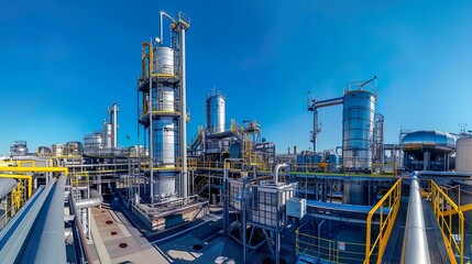 A panoramic view of a modern chemical processing plant with industrial equipment