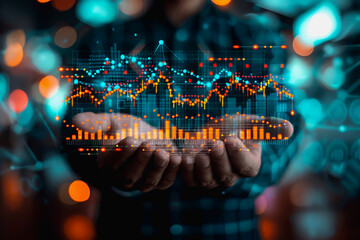 stock market graphic, business intelligence integration, cloud service, and analytics network.