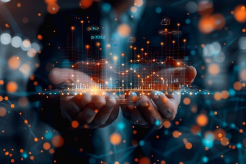 stock market graphic, business intelligence integration, cloud service, and analytics network.