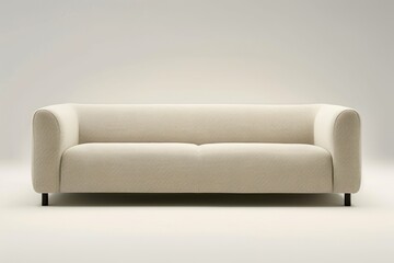 Modern minimalist sofa with sleek lines and neutral fabric, placed on a soft gray background for a contemporary look