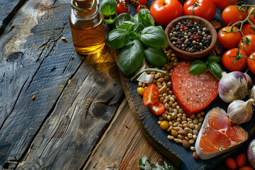 Wooden Cutting Board Covered With Assorted Foods