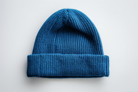 Blue Knitted Hat on White Background