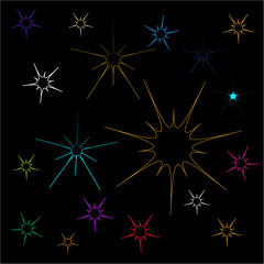 Vector Stars Sparkled Background a black background with stars and a sun in the middle