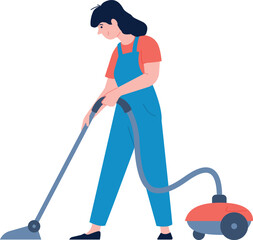Vacuum cleaning routine. Female professional service worker