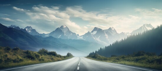 Road through mountains with clouds in the sky