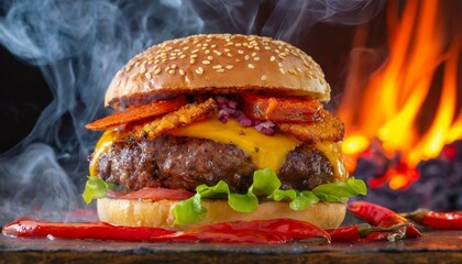 hamburger on the fire