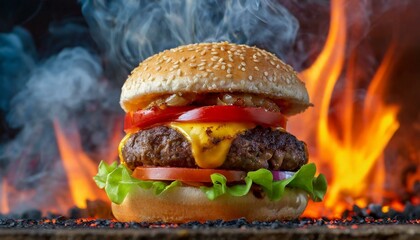hamburger on the fire