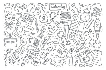 Isolated line black and white doodle elements. Set of vector icons, planning, study and organization concept.
