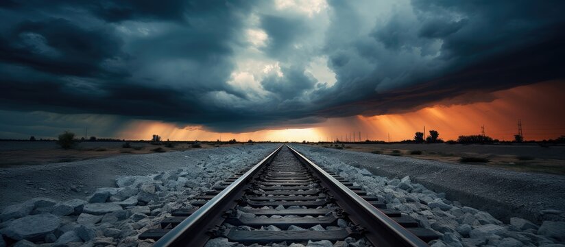 Fototapeta A train track under an approaching storm