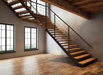 Wood Mezzanine floor with stairs 