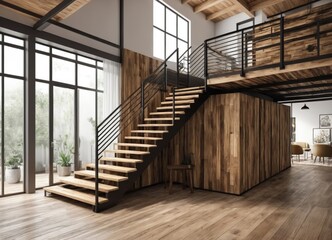 Wood Mezzanine floor with stairs 