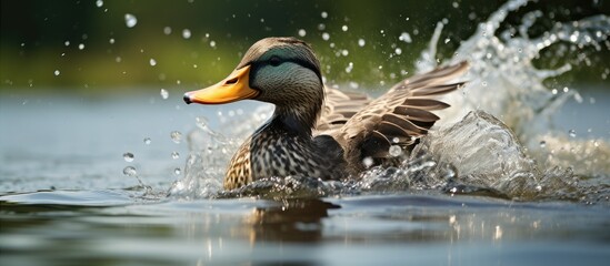 Fototapeta premium A duck swimming gracefully in water