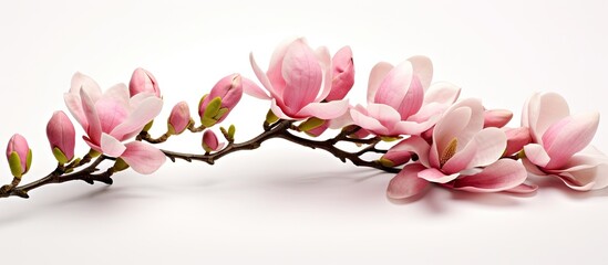 Magnolia flower branch on white surface