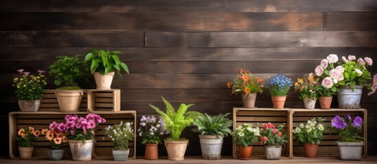 A variety of potted plants displayed on a shelf