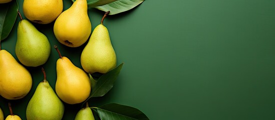 Bunch of pears with leaves on a green background - Powered by Adobe