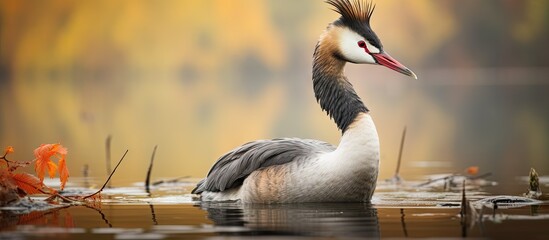 A bird with a long beak and neck swimming in water - obrazy, fototapety, plakaty
