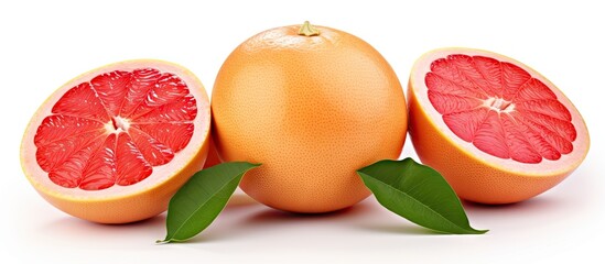 Halved grapefruits with one half open - obrazy, fototapety, plakaty