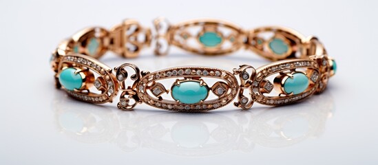 A modern bracelet with a blue gemstone and shiny diamonds