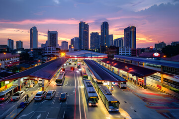 Fototapeta na wymiar Evening Rush at Jb Larkin Bus Terminal, Johor Bahru, Malaysia: A Bustling Hub of Regional Transportation