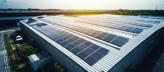 A modern office building with rooftop solar panels