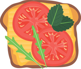 Tomato cheese sandwich. Bread toast top view