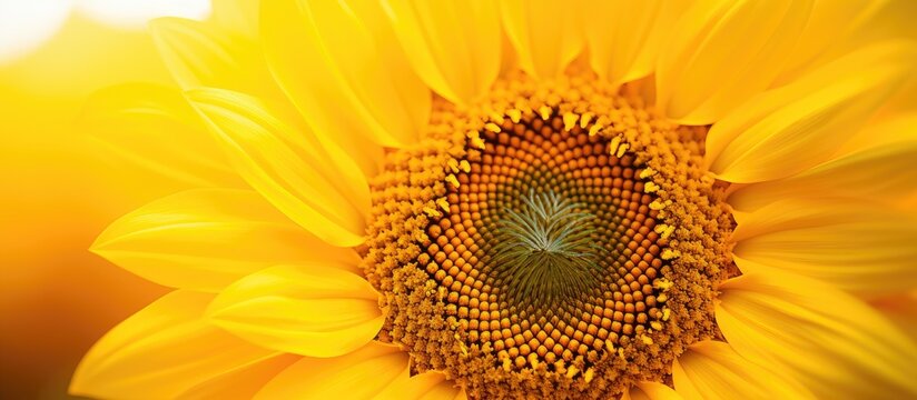 A sunflower close-up against a bright yellow backdrop