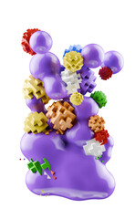 abstract 3d purple metaball particle liquid surrounding blocky cube shapes