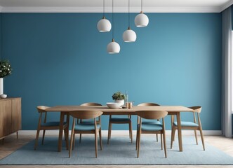 Fototapeta na wymiar Modern interior design of apartment, empty living room with blank blue wall
